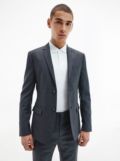 Calvin Klein Ruhák HU421509 | Calvin Klein Single-Breasted Virgin Wool Férfi Blézer Sötét Szürke